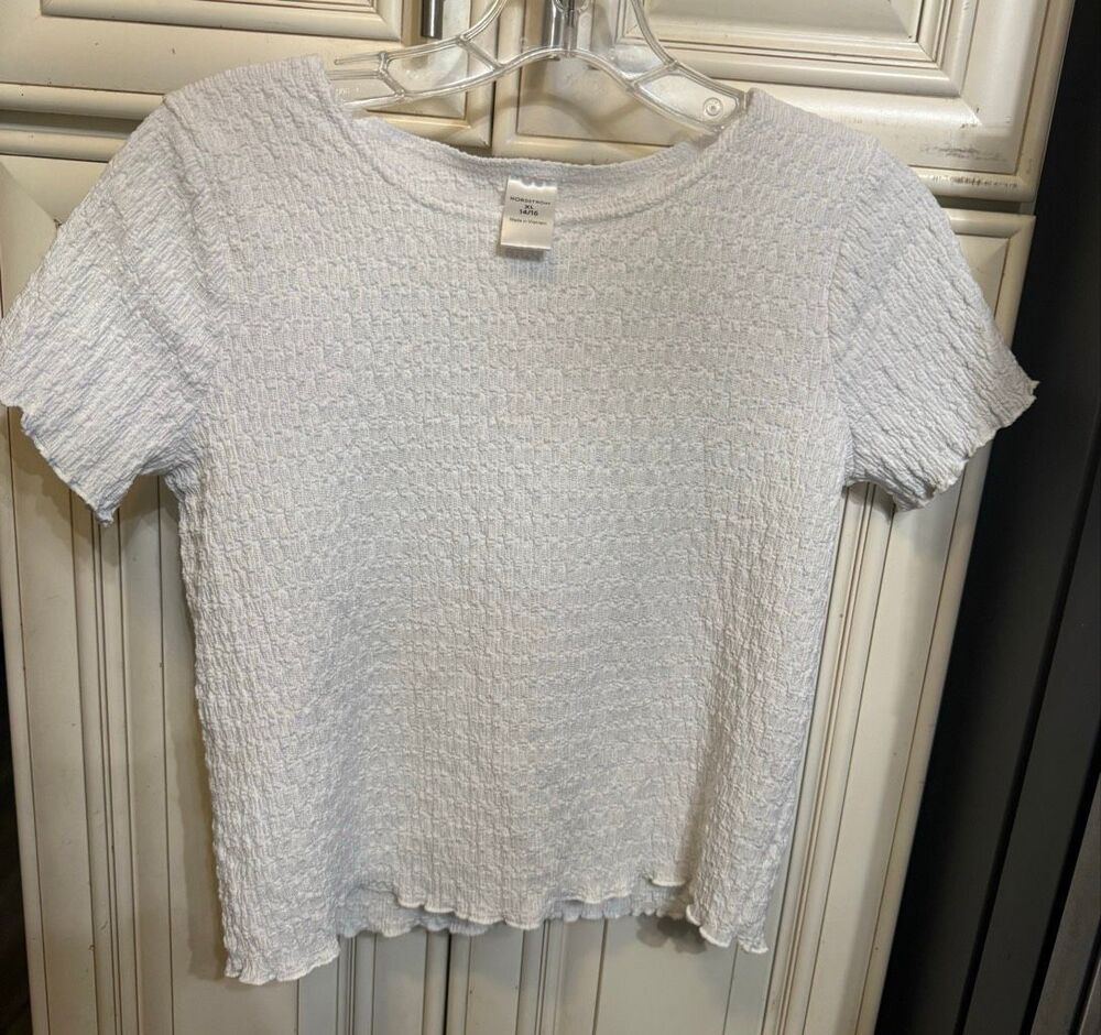 Nordstrom Girls Crinkled Textured Knit Short Sleeve Top White Size XL 14-16